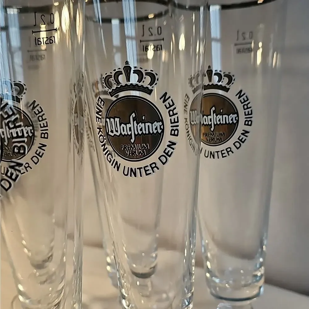 Warsteiner Premium Verum Beer Glasses Set of 6 0.2L Clear Gold Rim Logo